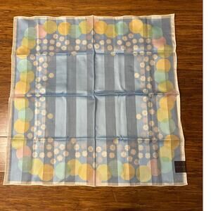 Celine Paris Cotton Handkerchief Scarf Blue Striped Pastel Circles 20” Square